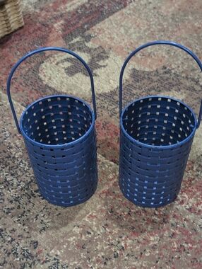 ashland Pair of Navy Blue Metal Woven Hanging Baskets with Handles New